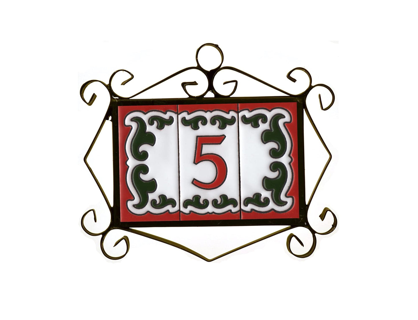 Hand-painted Daniela-6 Red & Green Ceramic Number Tiles 7.5 x 3.7cm