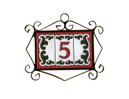 Hand-painted Daniela-6 Red & Green Ceramic Number Tiles 7.5 x 3.7cm