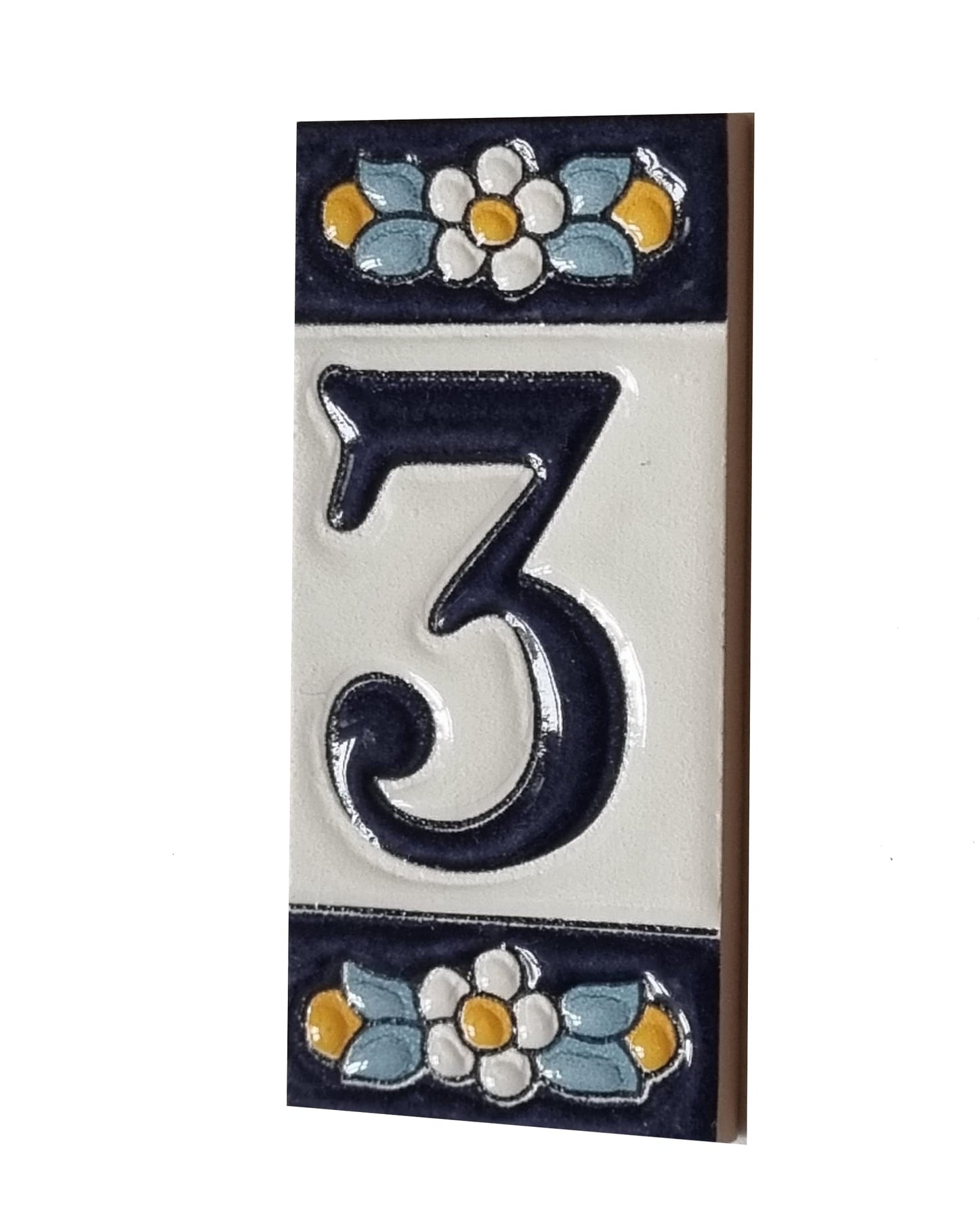 Ceramic House Tile Numbers & Letters, Blue Floral Design, 7.5cm x 3.5cm, 2 to 10 Frames