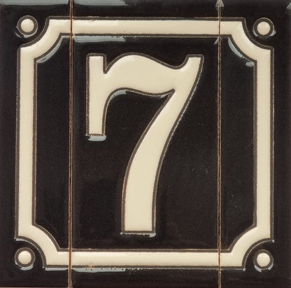 Hand-Painted French Black House Number Tiles 4.3' x 2.2' 11 x 5.5cm & Optional Metal Frames