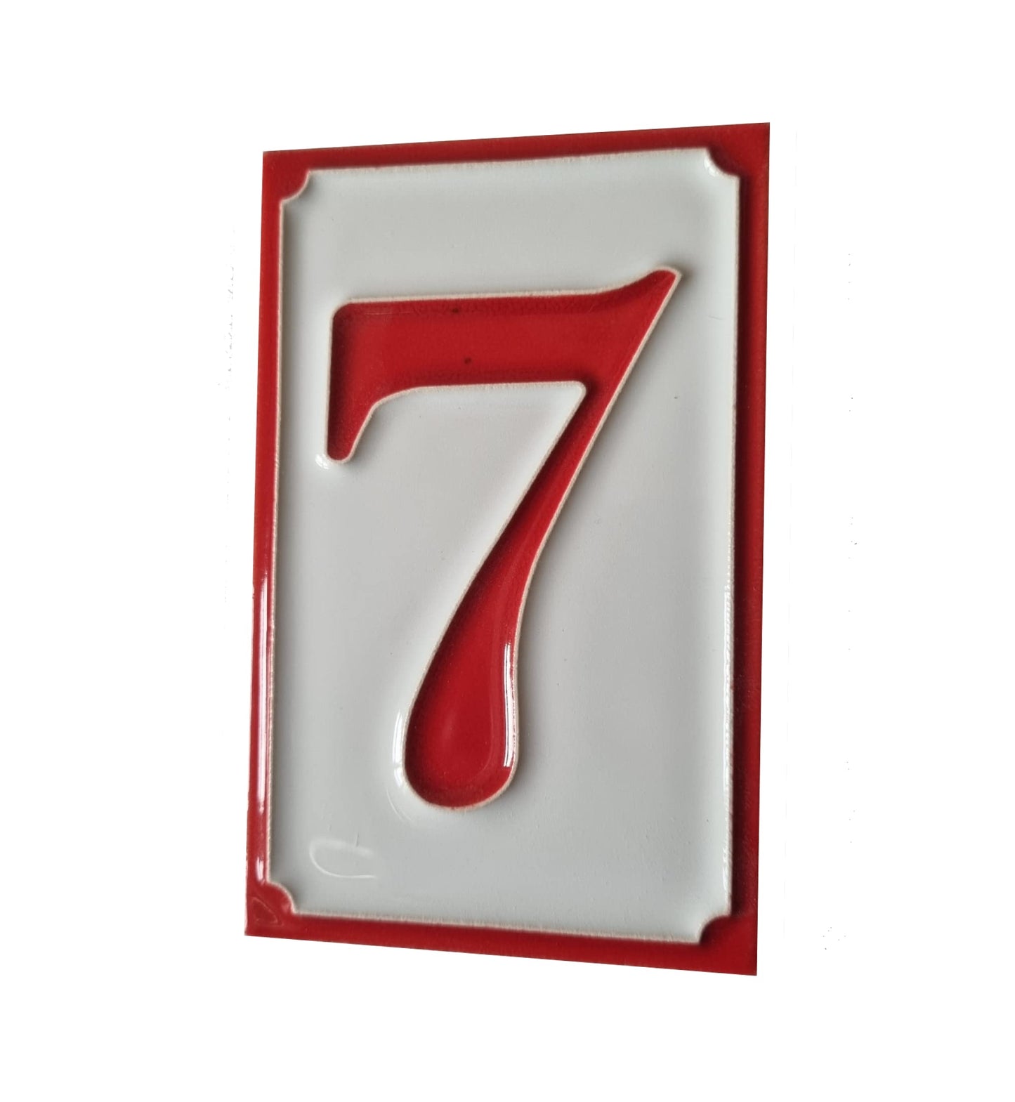 Italian hand-painted red ceramic house number tiles 11 x 7cm optional hardwood frames