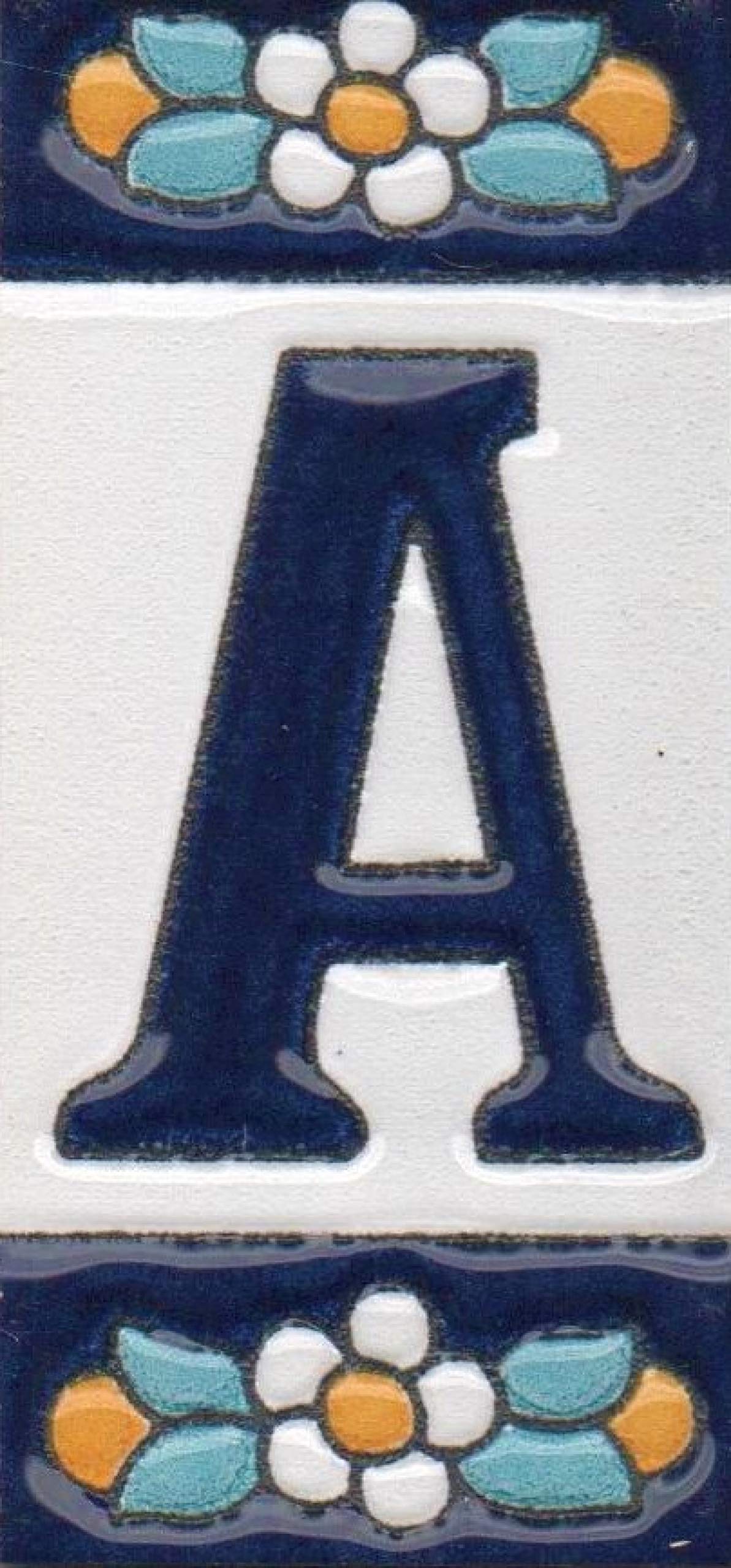 Ceramic House Tile Numbers & Letters, Blue Floral Design, 7.5cm x 3.5cm, 2 to 10 Frames
