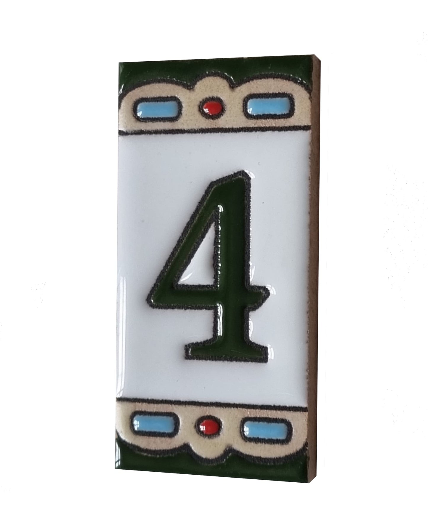 Hand-painted Mini-Green Ceramic House Number Tiles 7.5 x 3.7 cm