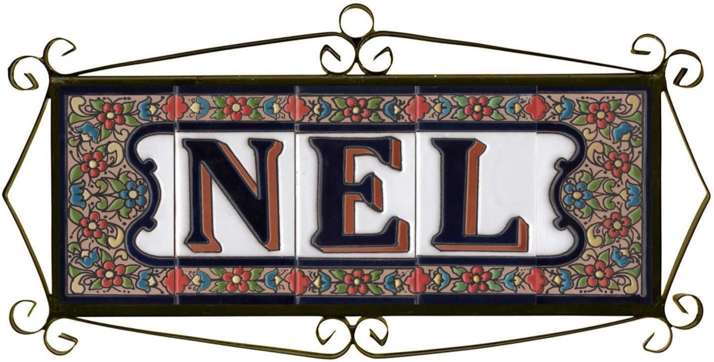 Hand-painted Ceramic Numbers & Letters Tiles Red Blue & Green Floral 11 x 5.5cm 2 to 7 Tile Frames