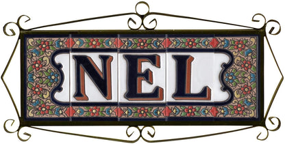 Hand-painted Ceramic Numbers & Letters Tiles Red Blue & Green Floral 11 x 5.5cm 2 to 7 Tile Frames