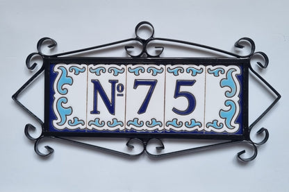 Blue & White Mini-house Ceramic Number Tiles 7.5 x 3.7cm | Optional frames | MD-04