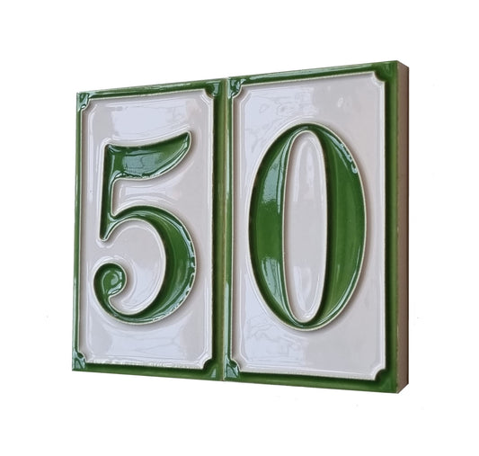 House Numbers Hand-painted Italian Ceramic Numbers Tiles Simple Green Design, Tile Size: 11cm x 7cm