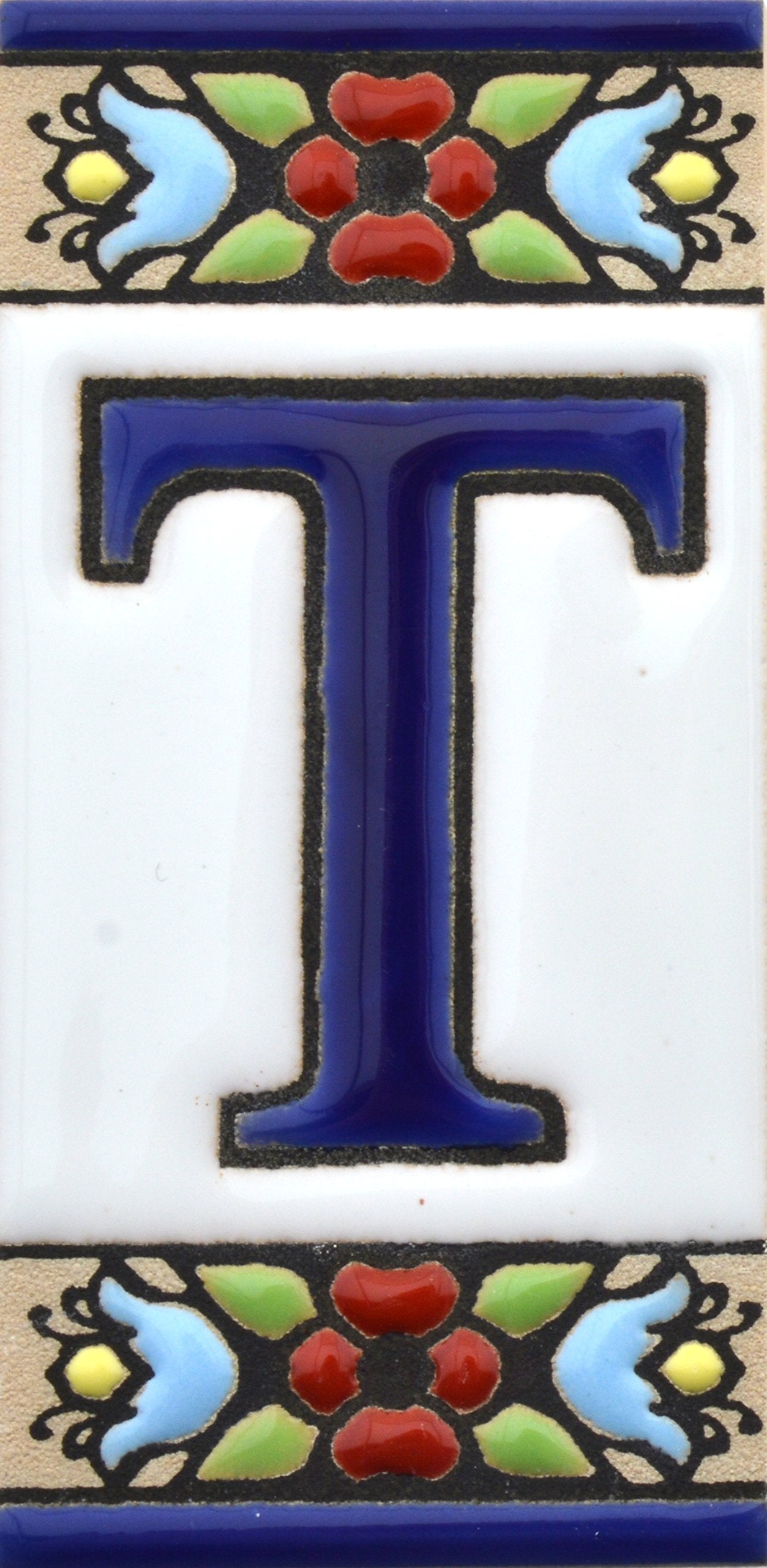 Hand-painted floral house number & letter tiles 2,87" x 1,38" 7.5 x 3.5 cm