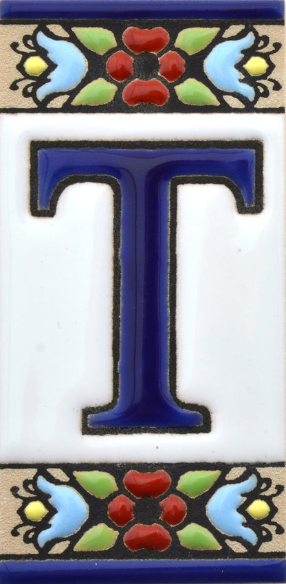 Hand-painted floral house number & letter tiles 2,87" x 1,38" 7.5 x 3.5 cm