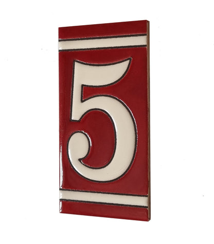 Hand-Painted French Designed Red Number Tiles 4.3' x 2.2' 11 x 5.5cm & Optional Metal Frames