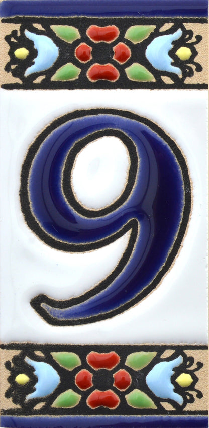 Hand-painted floral house number & letter tiles 2,87" x 1,38" 7.5 x 3.5 cm