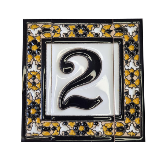 Hand-Painted Black Floral Ceramic Number Tiles 11 x 5.5cm with the option of Metal Filigree Frames