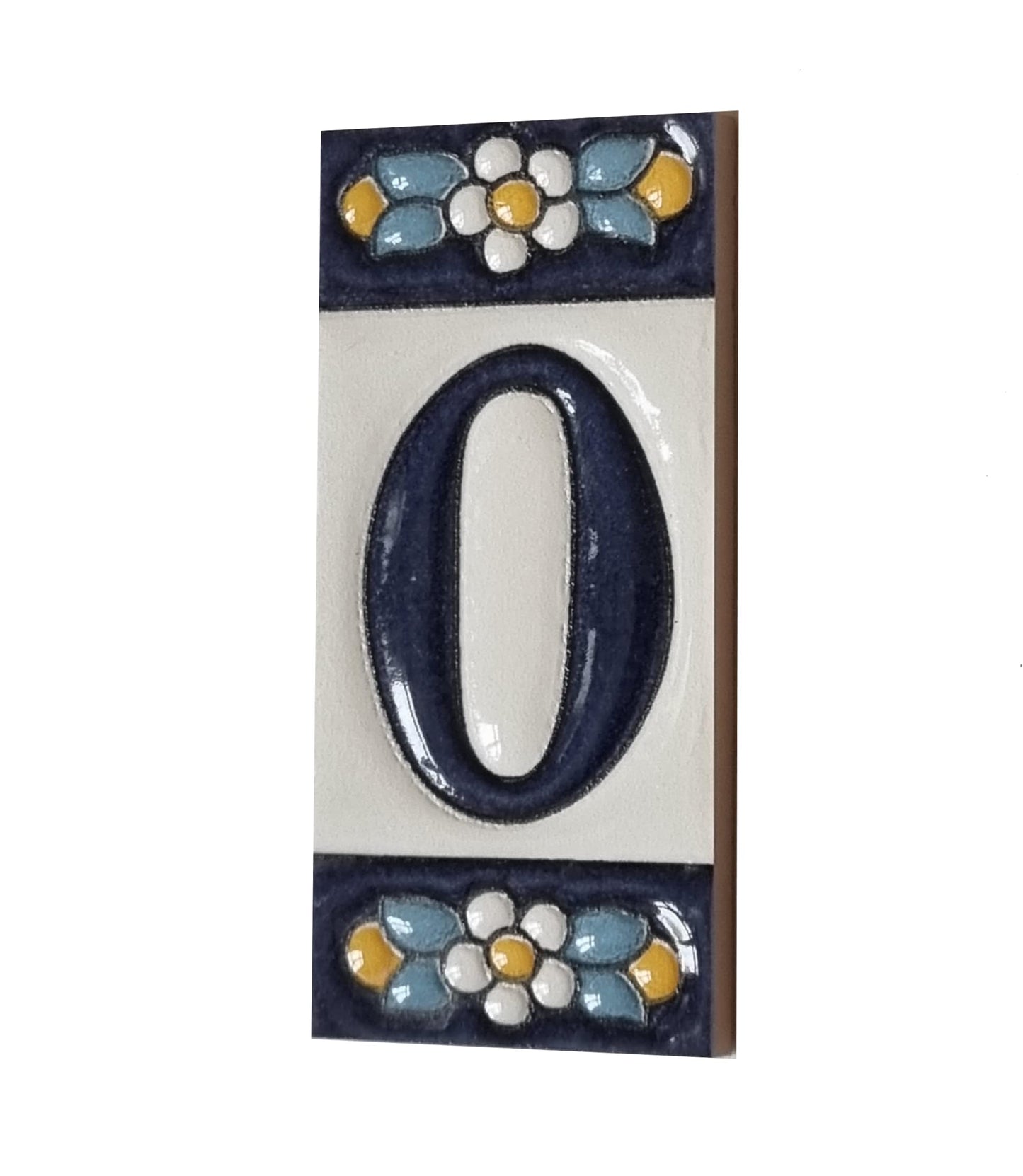 Ceramic House Tile Numbers & Letters, Blue Floral Design, 7.5cm x 3.5cm, 2 to 10 Frames