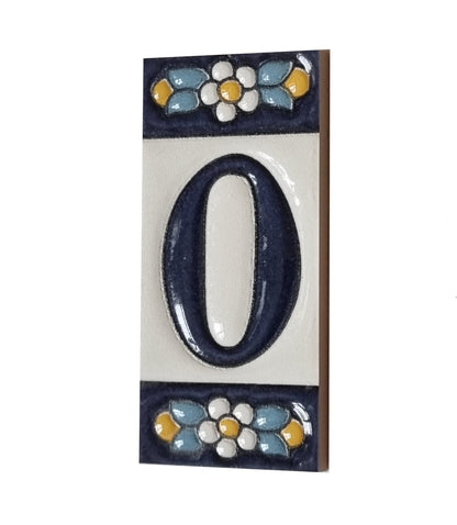 Ceramic House Tile Numbers & Letters, Blue Floral Design, 7.5cm x 3.5cm, 2 to 10 Frames