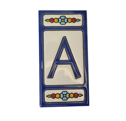 Atalaya m-7 Blue Hand-Painted Ceramic House Number Tiles 11 x 5.5cm