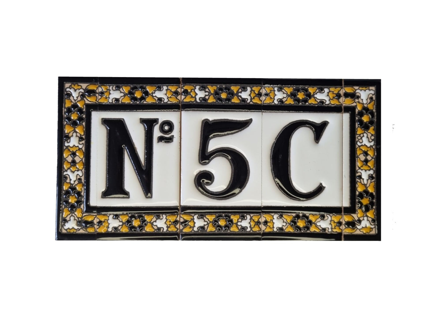 Hand-Painted Black Floral Ceramic Number Tiles 11 x 5.5cm with the option of Metal Filigree Frames