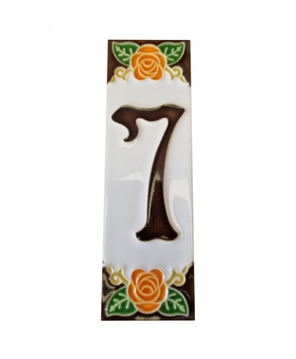 Italian Orange Rose Hand-painted Ceramic House Number Tiles 15 x 4.8cm