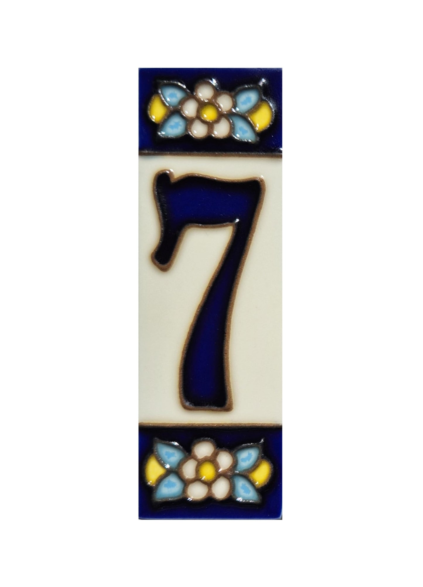 Blue Floral Ceramic House Number Tiles 10 x 3.3 cm
