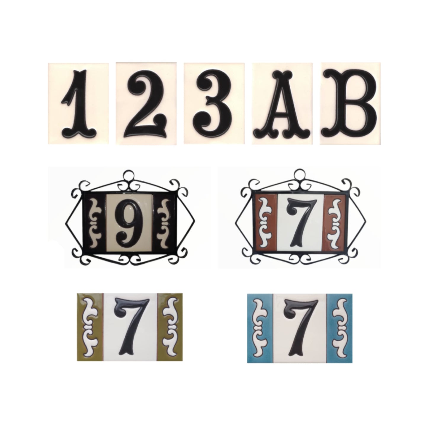 Hand-painted Costa Black & White Ceramic House Number Tiles 10 x 7.5cm