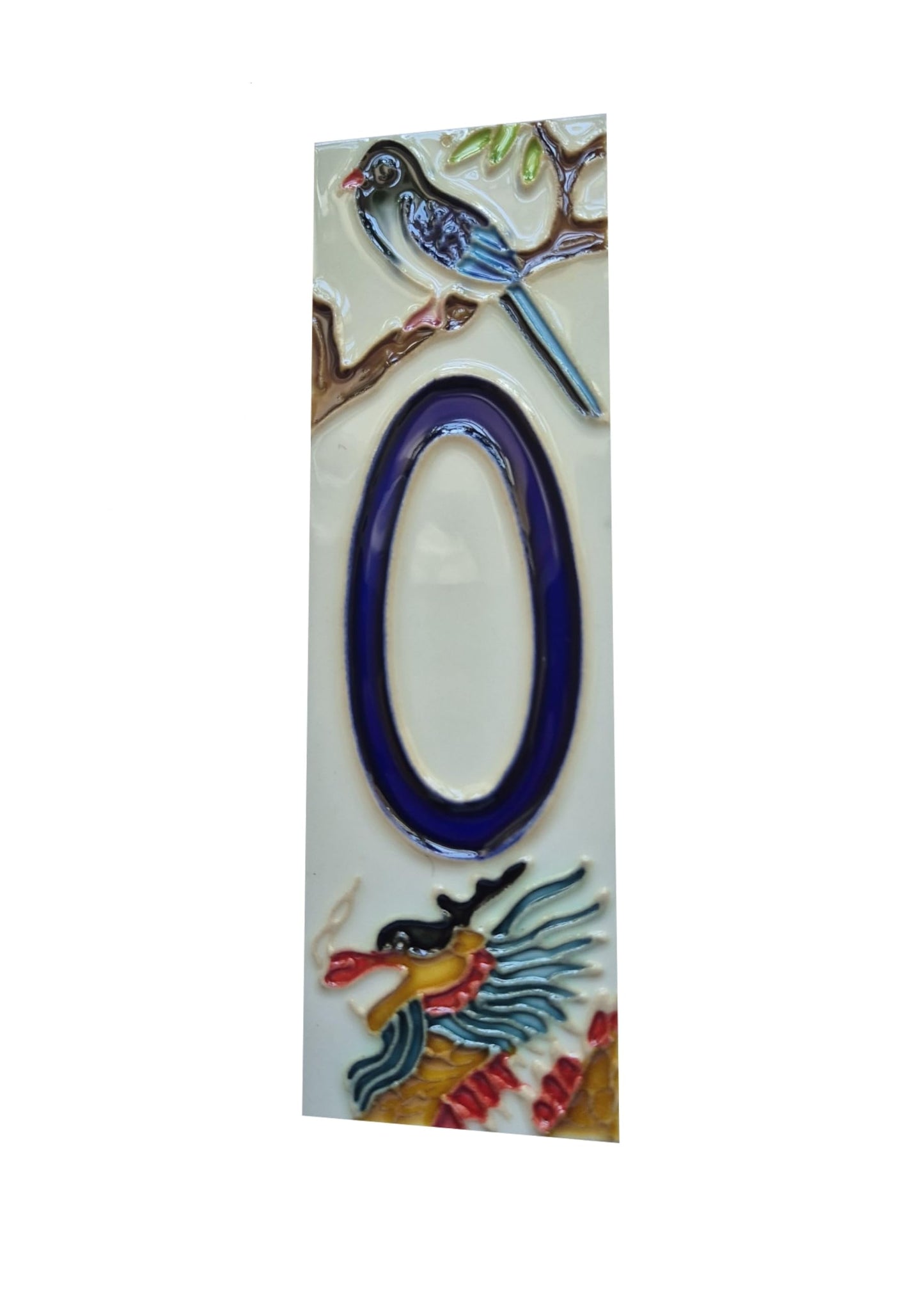 Hand-painted Oriental-themed ceramic house numbers tiles 15 x 4.8 cm