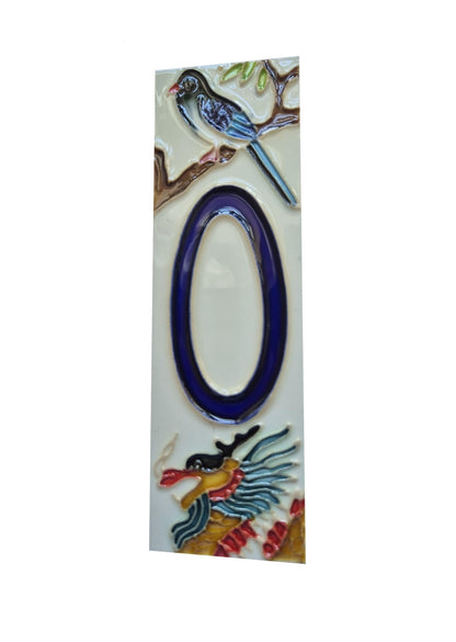 Hand-painted Oriental-themed ceramic house numbers tiles 15 x 4.8 cm