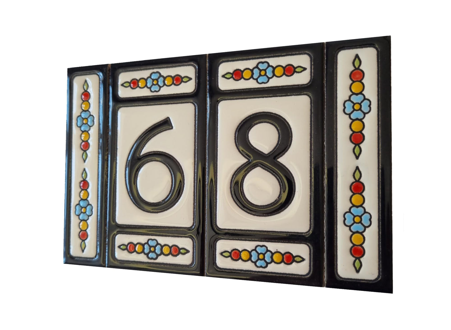 Hand-painted Atalaya M-5 Black Ceramic 11 x 5.5 cm or 2.165 x 4.331 inch House Number Tiles