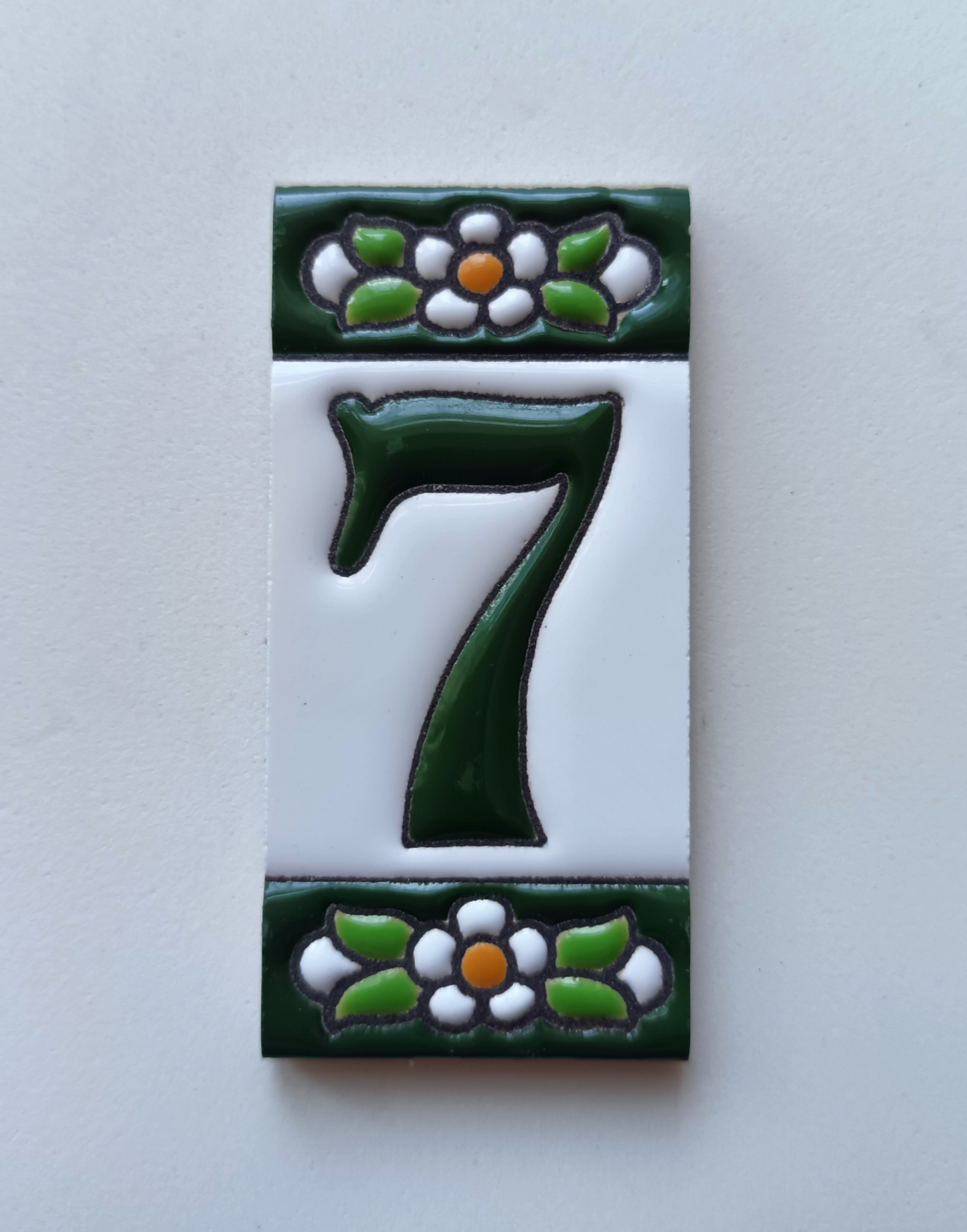 Spanish Ceramic Floral Green Mini House Number Tiles 7.5 x 3.5cm & Metal Filigree Frames