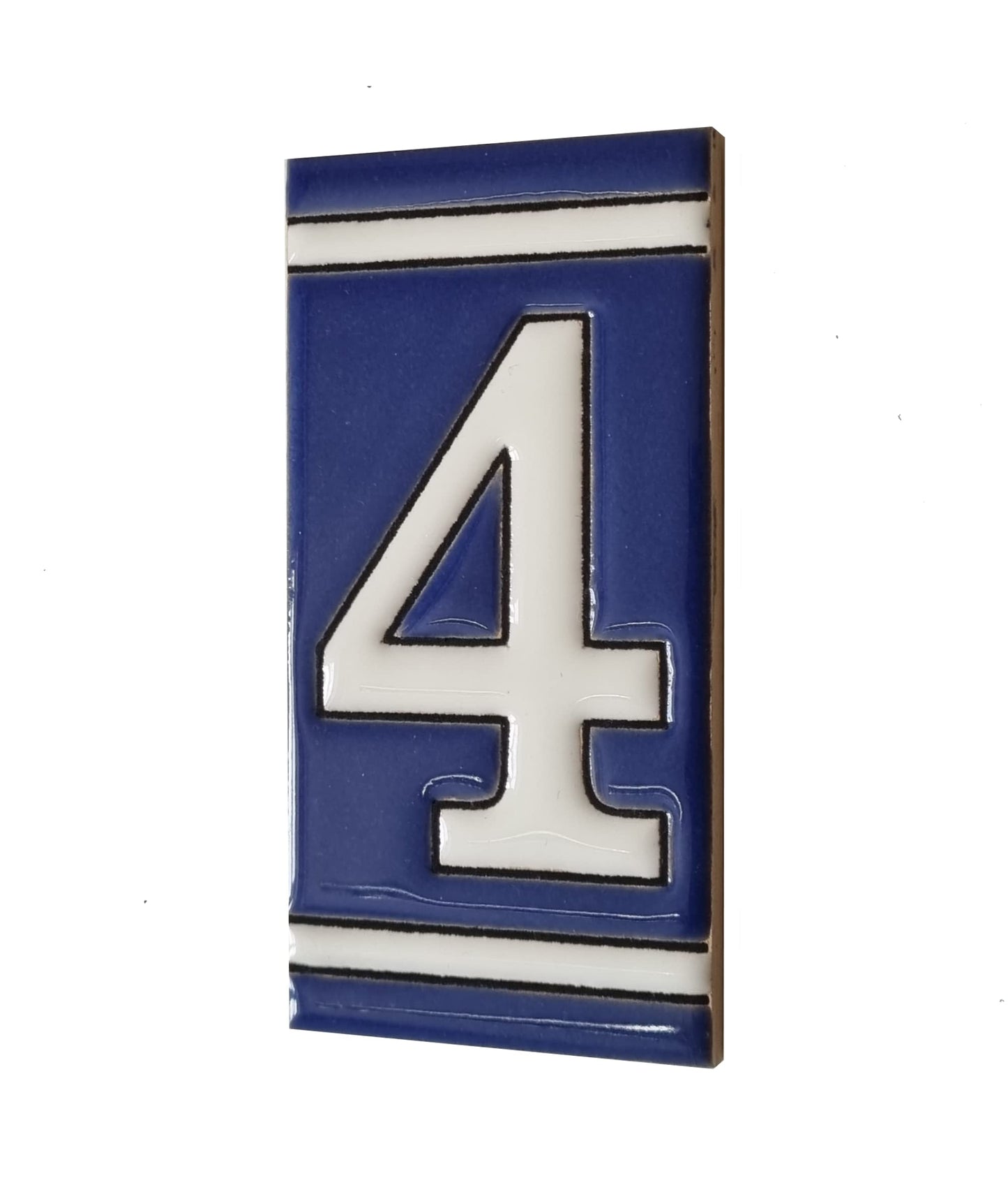 French Classic blue hand-painted ceramic number and letter tiles 11 x 5.5 cm