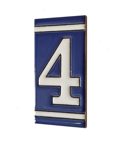 French Classic blue hand-painted ceramic number and letter tiles 11 x 5.5 cm