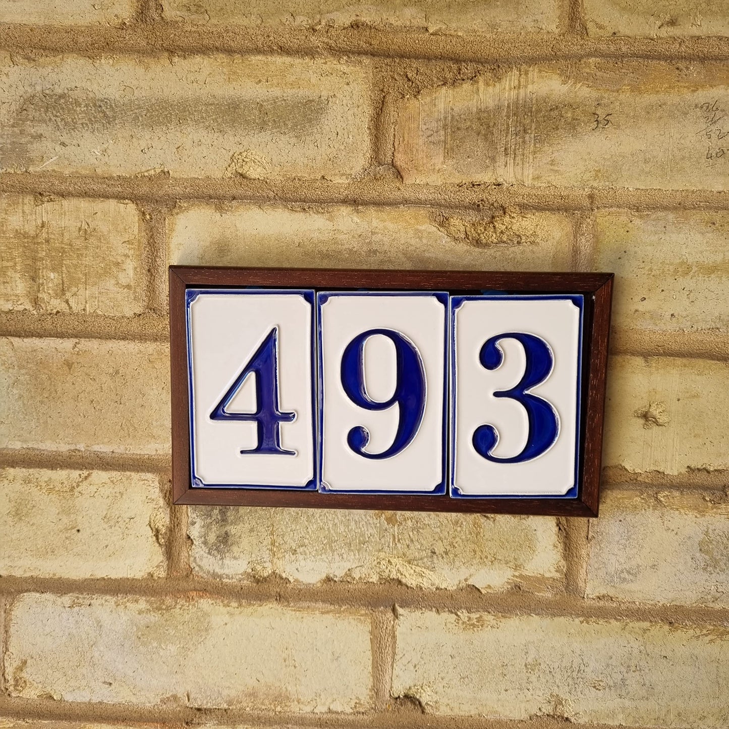 Hand-painted Italian-styled Blue and White Ceramic Custom House Address Numbers Tiles 11 x7 cm