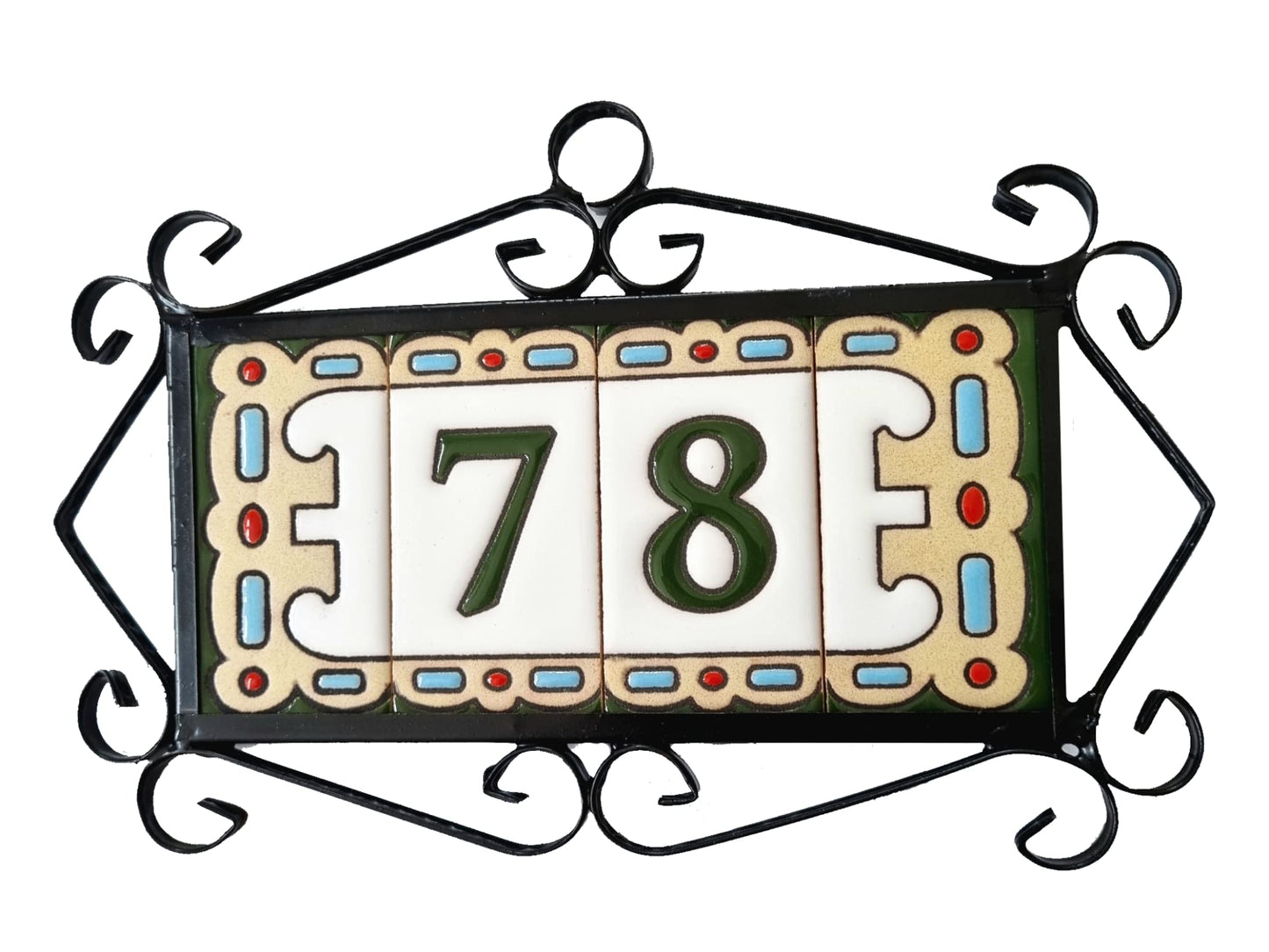 Hand-painted Mini-Green Ceramic House Number Tiles 7.5 x 3.7 cm