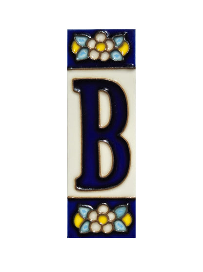 Blue Floral Ceramic House Number Tiles 10 x 3.3 cm