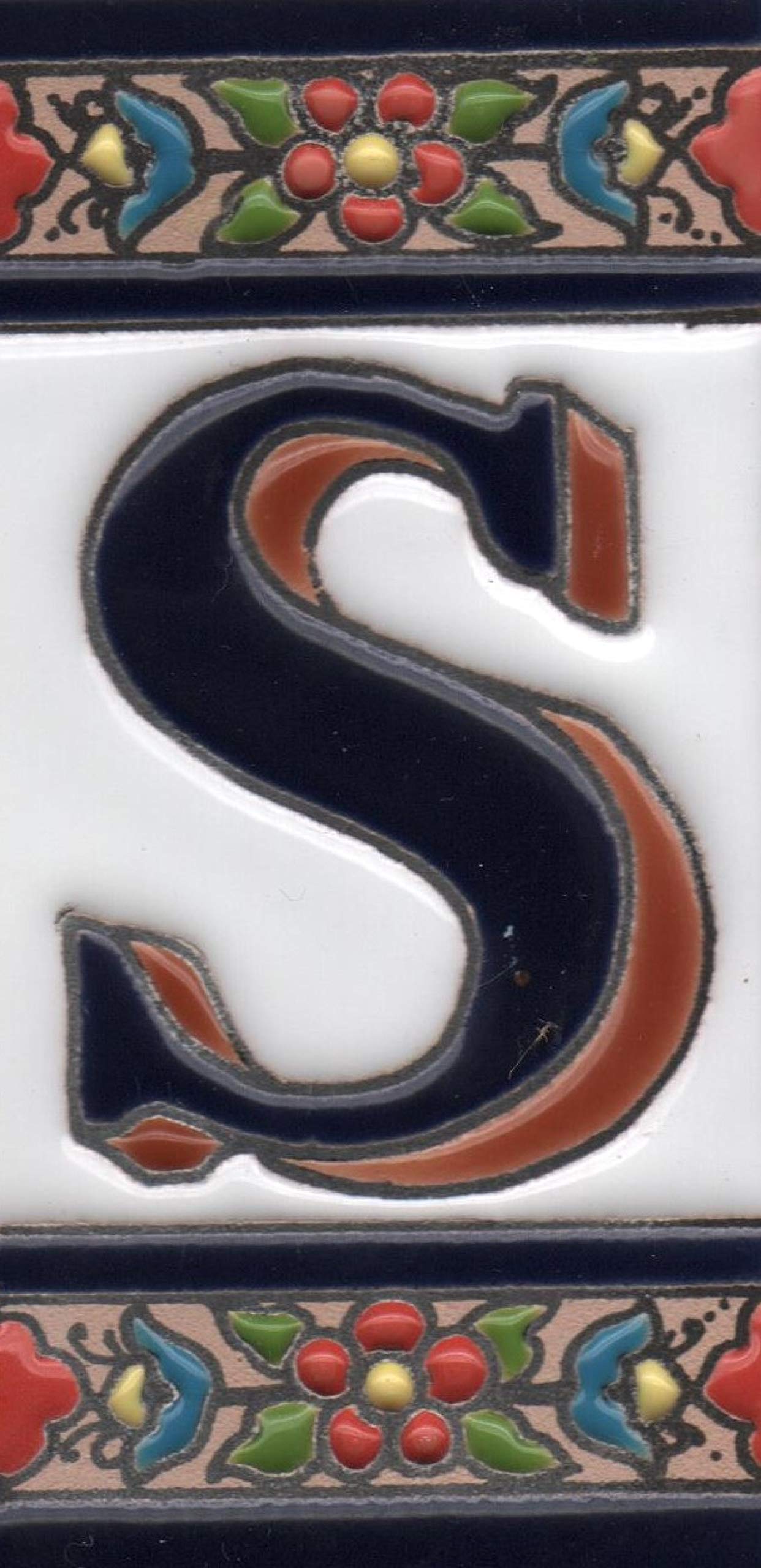 Hand-painted Ceramic Numbers & Letters Tiles Red Blue & Green Floral 11 x 5.5cm 2 to 7 Tile Frames