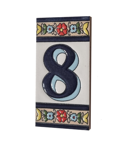 Altea Spanish Hand-painted Ceramic 11 x 5.5 cm or 2.165 x 4.331 inch House Number Tiles