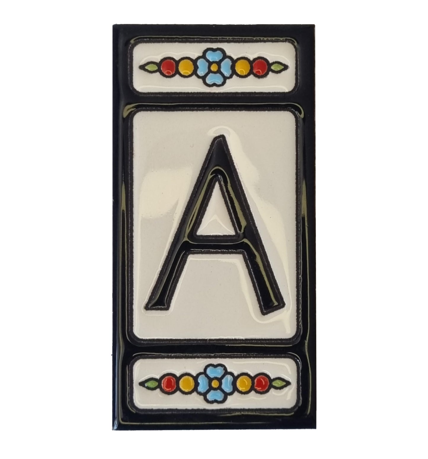 Hand-painted Atalaya M-5 Black Ceramic 11 x 5.5 cm or 2.165 x 4.331 inch House Number Tiles