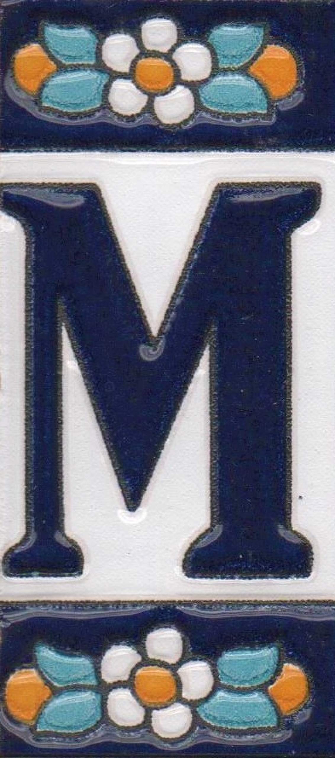 Ceramic House Tile Numbers & Letters, Blue Floral Design, 7.5cm x 3.5cm, 2 to 10 Frames