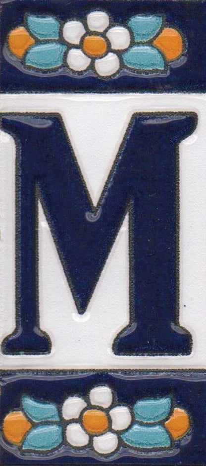 Ceramic House Tile Numbers & Letters, Blue Floral Design, 7.5cm x 3.5cm, 2 to 10 Frames