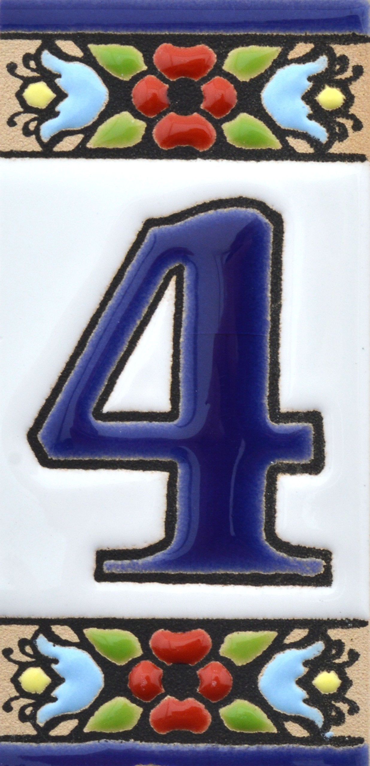 Hand-painted floral house number & letter tiles 2,87" x 1,38" 7.5 x 3.5 cm