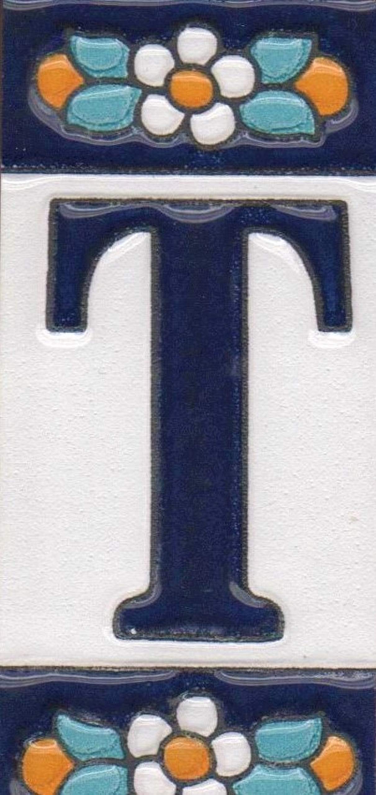 Ceramic House Tile Numbers & Letters, Blue Floral Design, 7.5cm x 3.5cm, 2 to 10 Frames