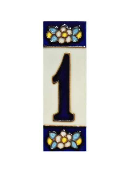 Blue Floral Ceramic House Number Tiles 10 x 3.3 cm