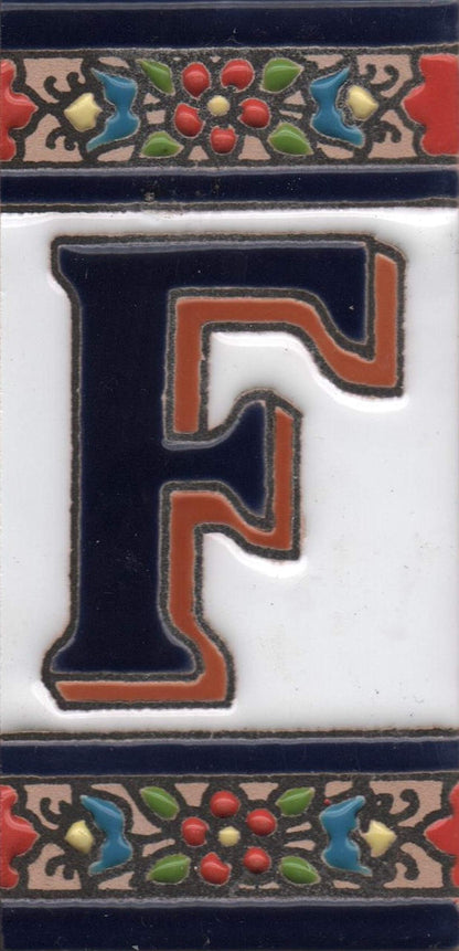 Hand-painted Ceramic Numbers & Letters Tiles Red Blue & Green Floral 11 x 5.5cm 2 to 7 Tile Frames