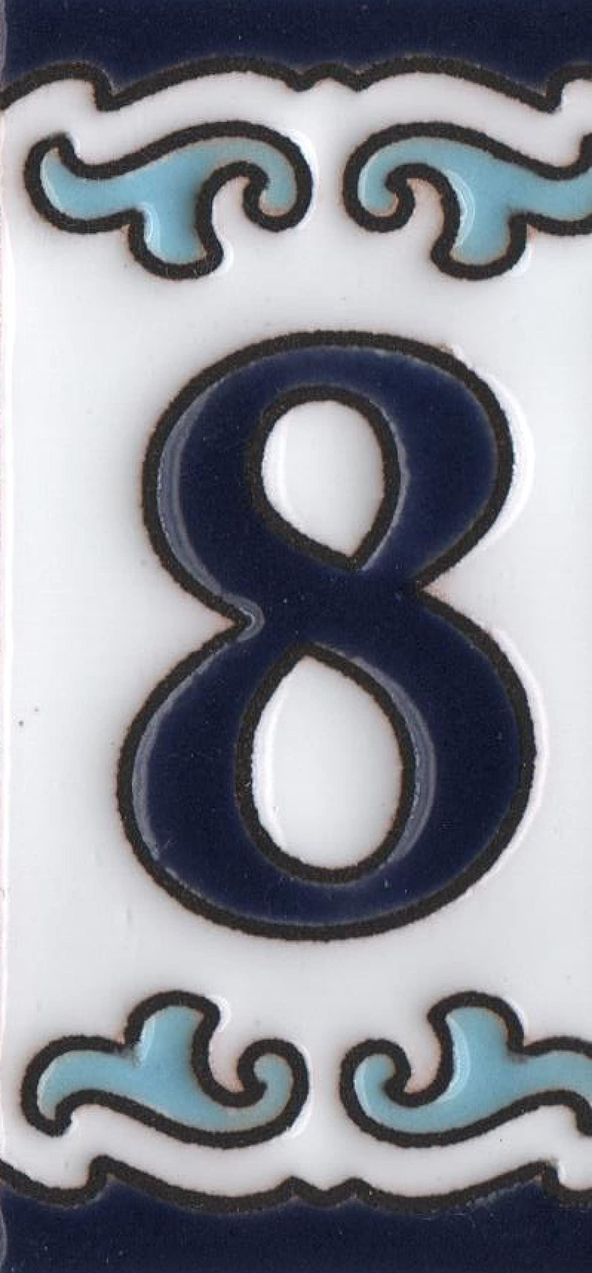Blue & White Mini-house Ceramic Number Tiles 7.5 x 3.7cm | Optional frames | MD-04