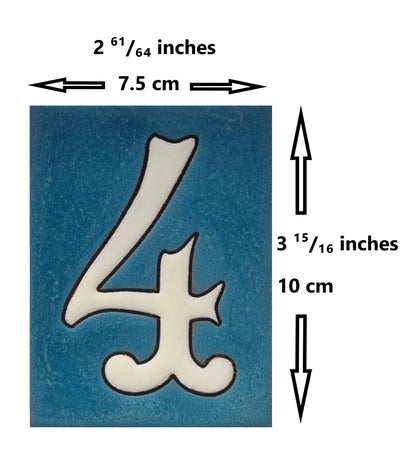 Hand-painted Matte Blue & White Ceramic House Number Tiles 10 x 7.5 cm