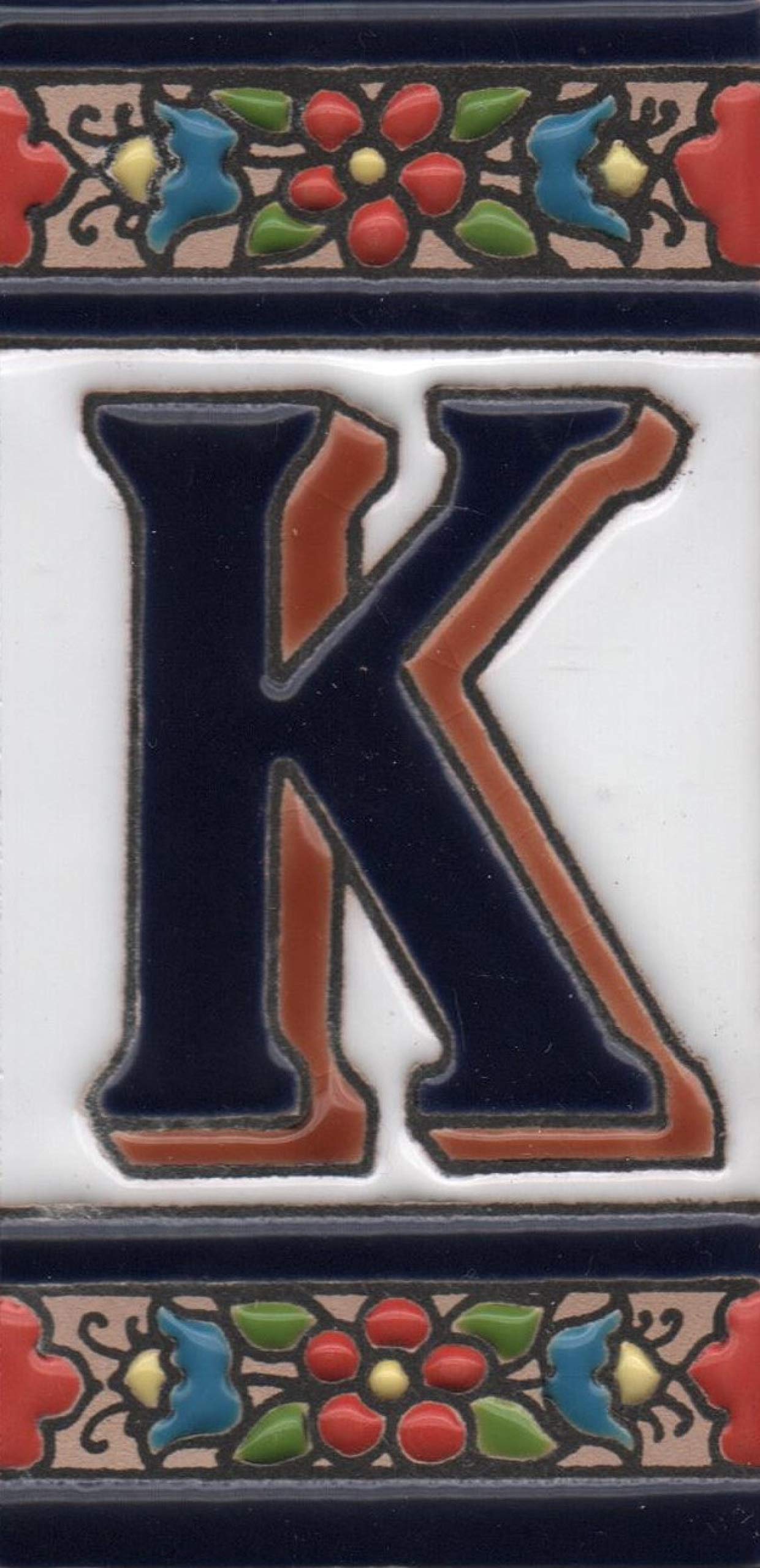 Hand-painted Ceramic Numbers & Letters Tiles Red Blue & Green Floral 11 x 5.5cm 2 to 7 Tile Frames