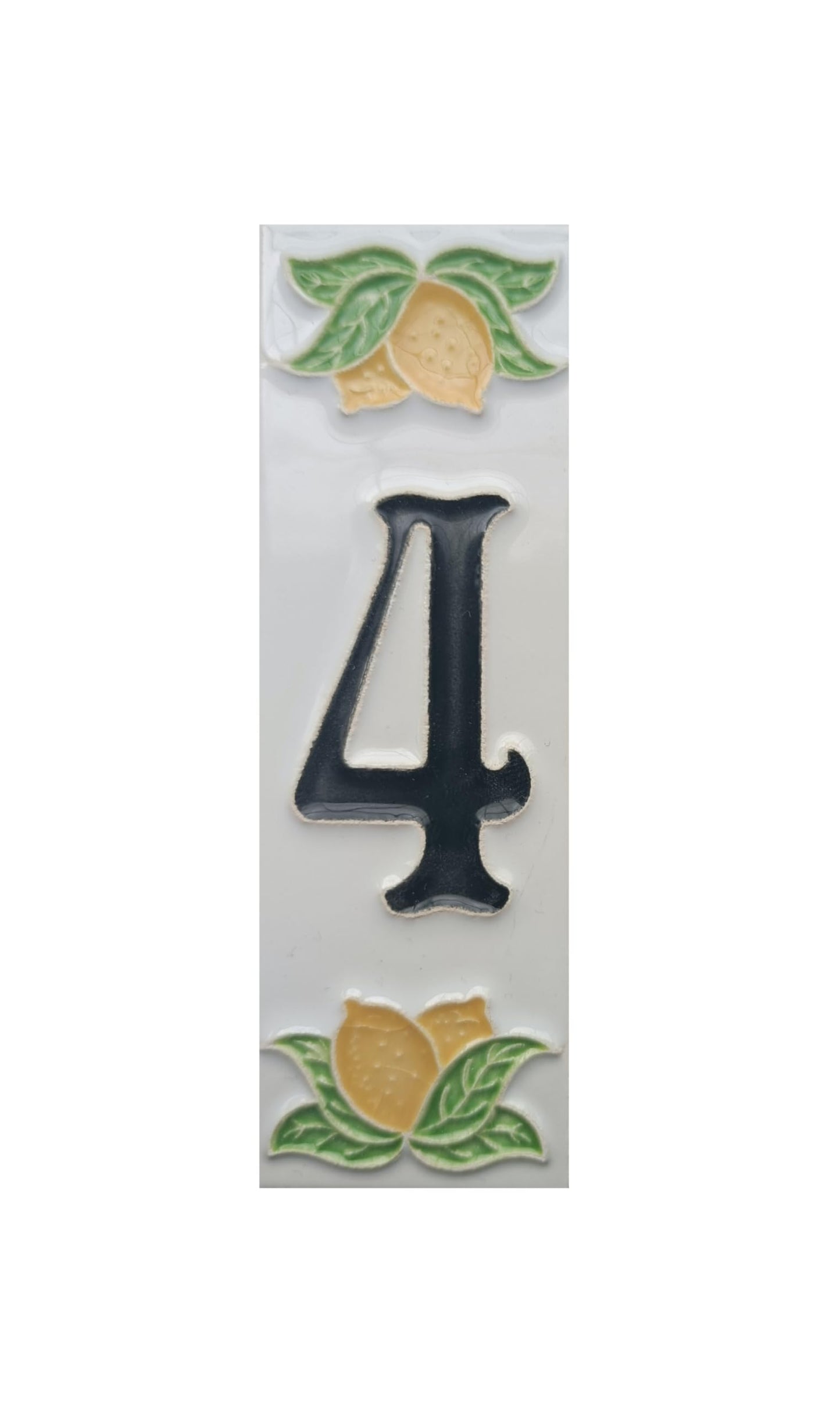Italian hand-painted lemon ceramic house number tiles with black font 15 x 4.8 cm
