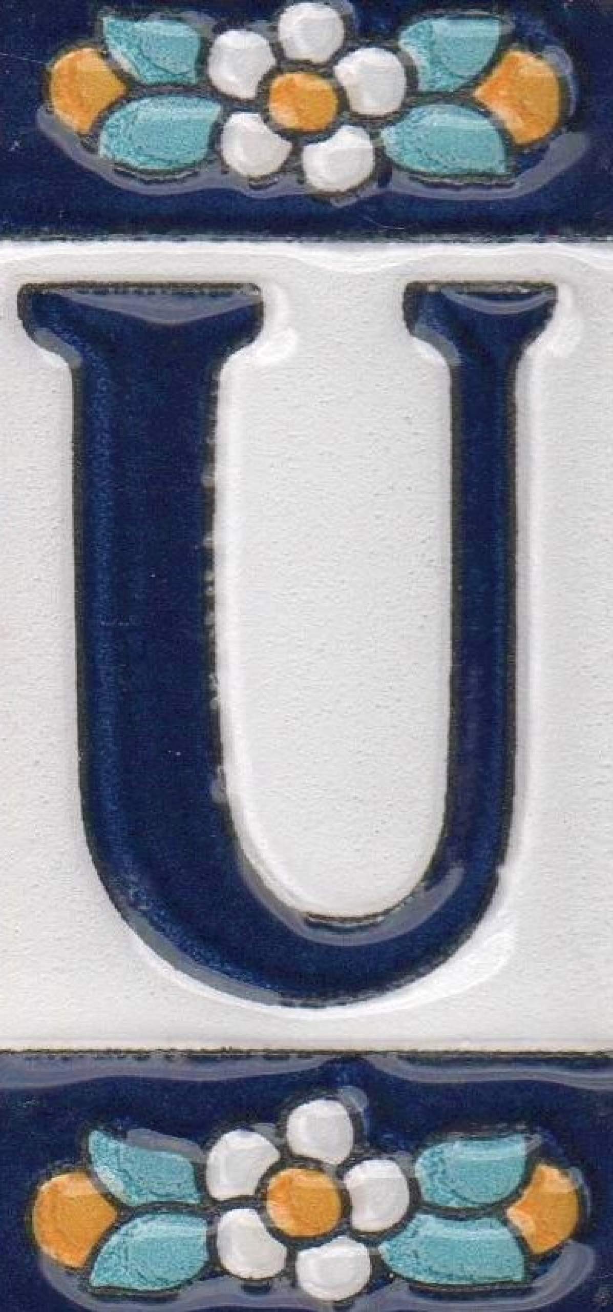 Ceramic House Tile Numbers & Letters, Blue Floral Design, 7.5cm x 3.5cm, 2 to 10 Frames