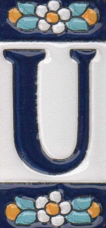 Ceramic House Tile Numbers & Letters, Blue Floral Design, 7.5cm x 3.5cm, 2 to 10 Frames