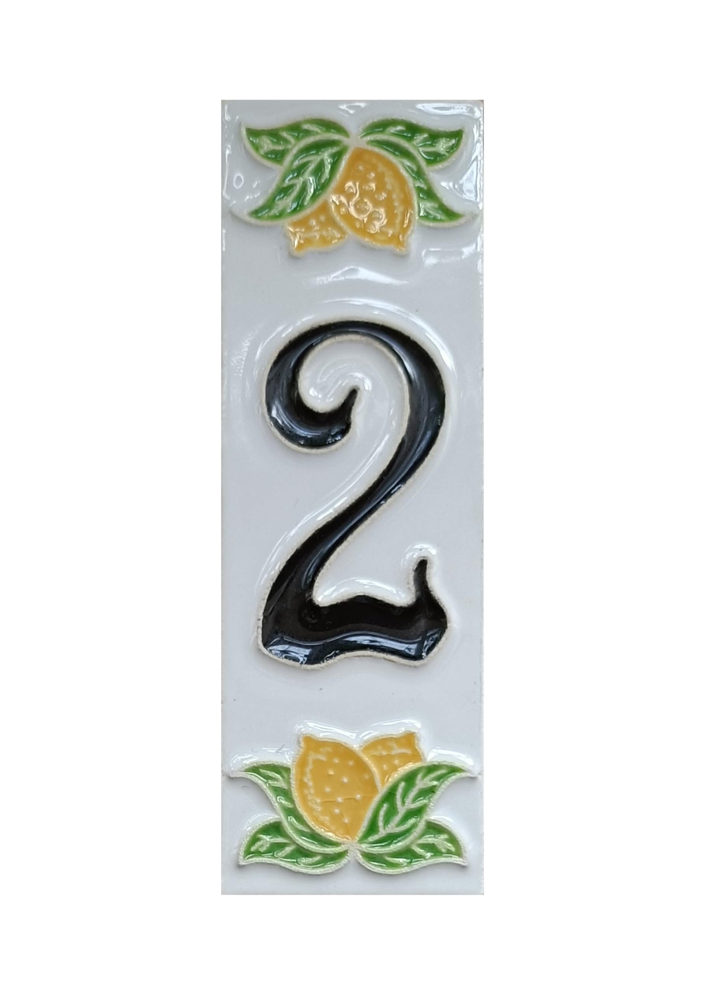 Italian hand-painted lemon ceramic house number tiles with black font 15 x 4.8 cm