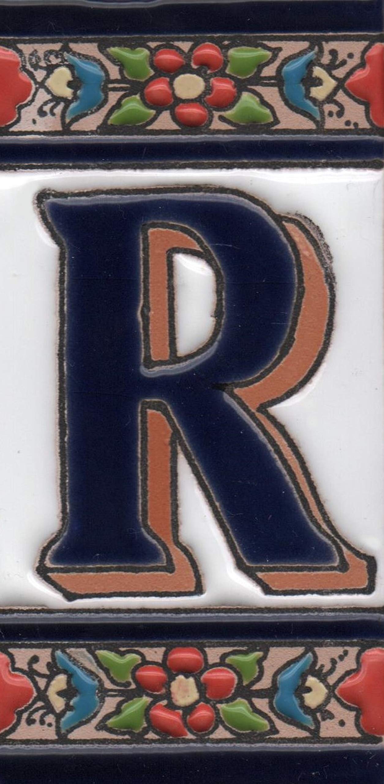 Hand-painted Ceramic Numbers & Letters Tiles Red Blue & Green Floral 11 x 5.5cm 2 to 7 Tile Frames