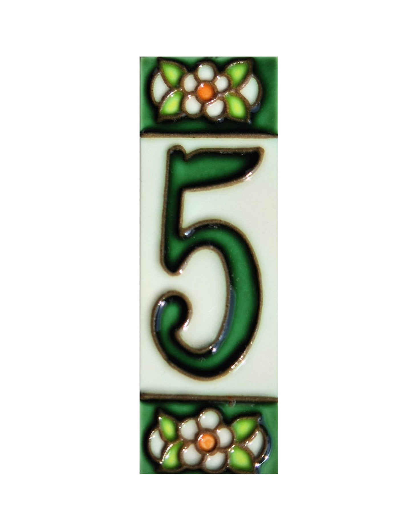 Hand-painted Green Floral House Number Tiles 10 x 3.3 cm